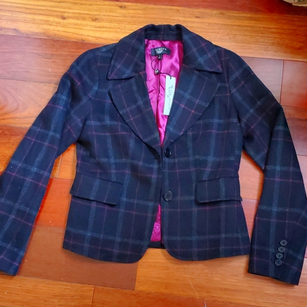 NWT albots black plaid wool jacket sz 4p